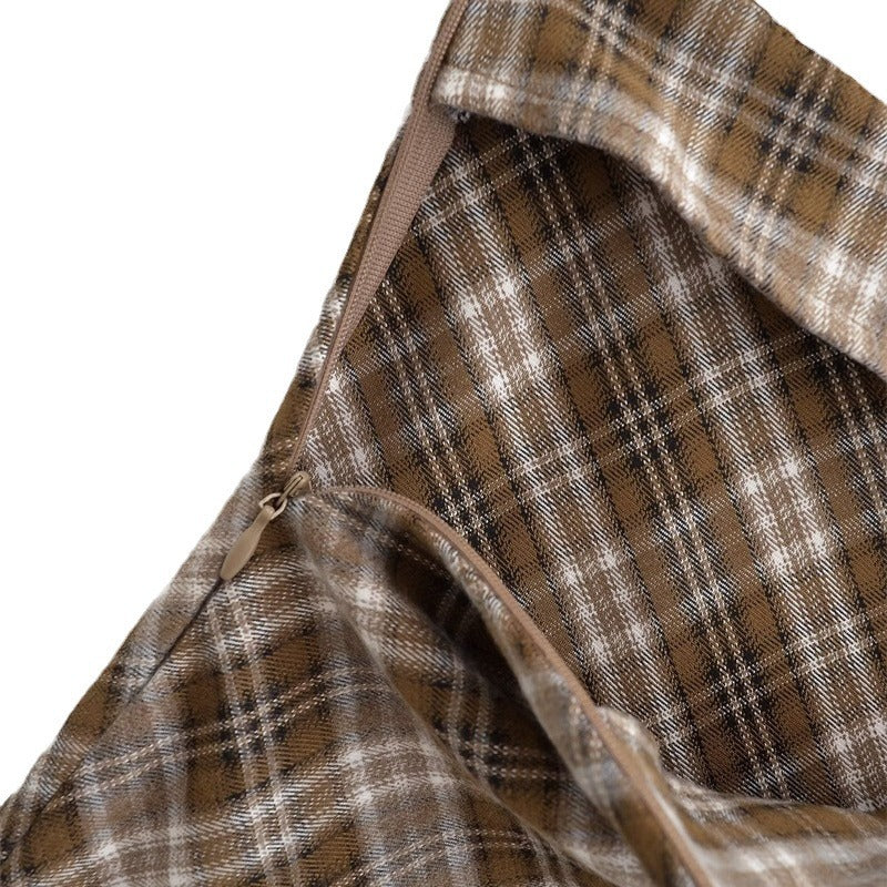 Retro College Style Plaid Contrast Skirt