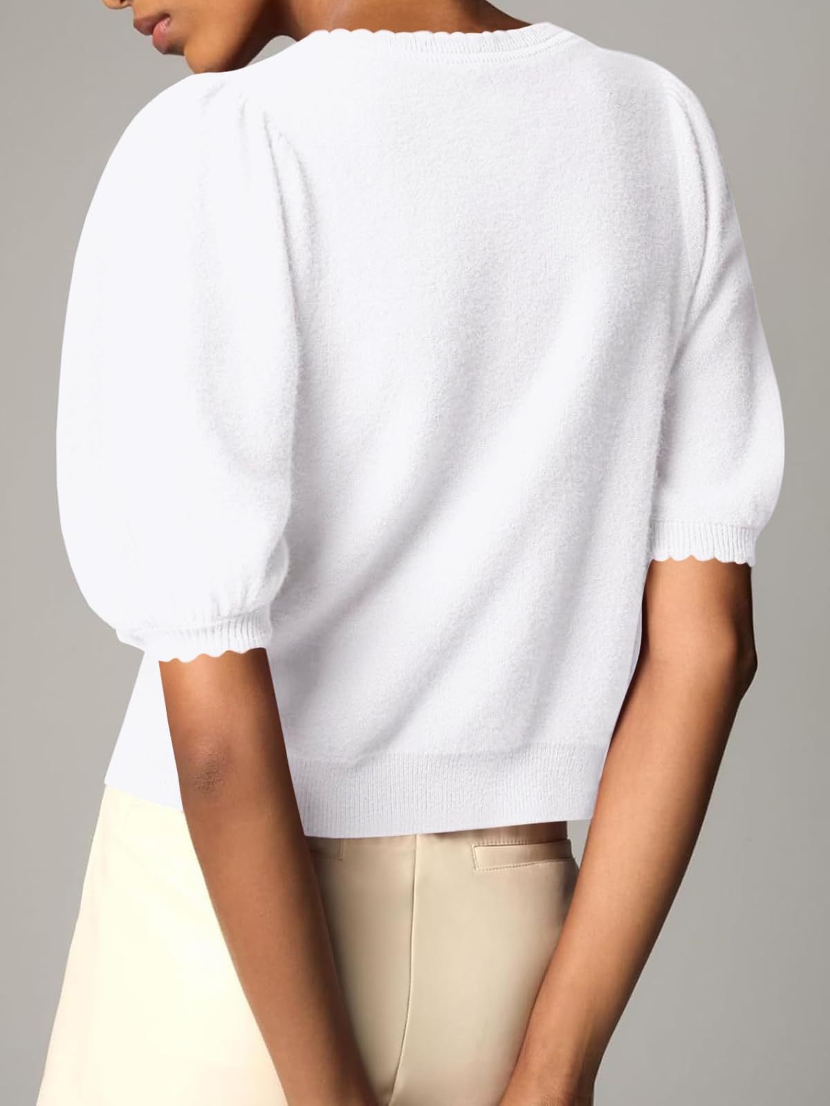 Women's Bubble Sleeve Cardigan Round Neck Lightweight