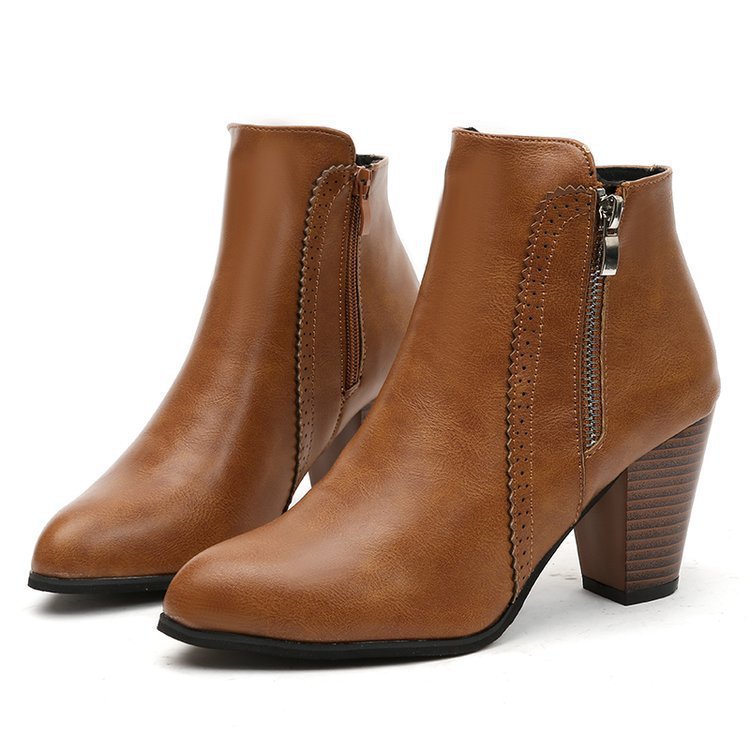 Retro Distressed Chunky Heel Side Zip Ankle Boots For Women