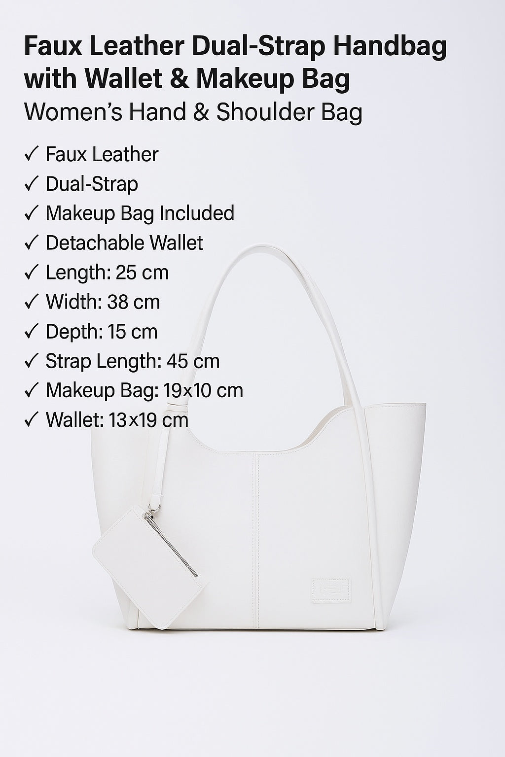White SHK108 Faux Leather Women Hand And Shoulder Bag With Wallet And Makeup Bag