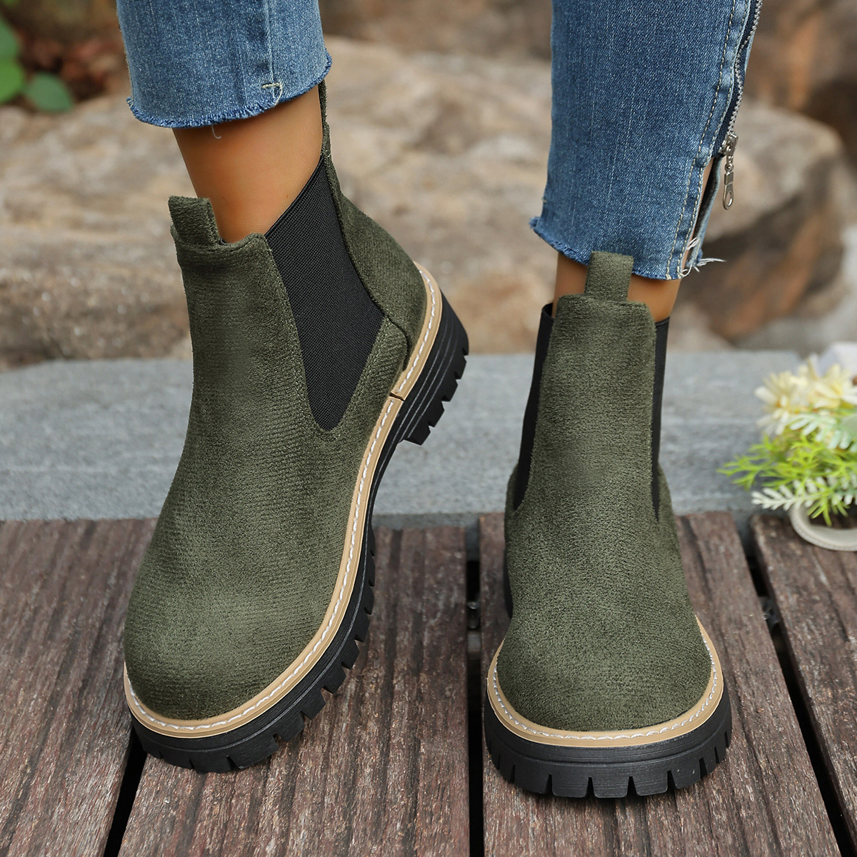 Round Toe Square Heel Boots For Fallwinterslip On Style