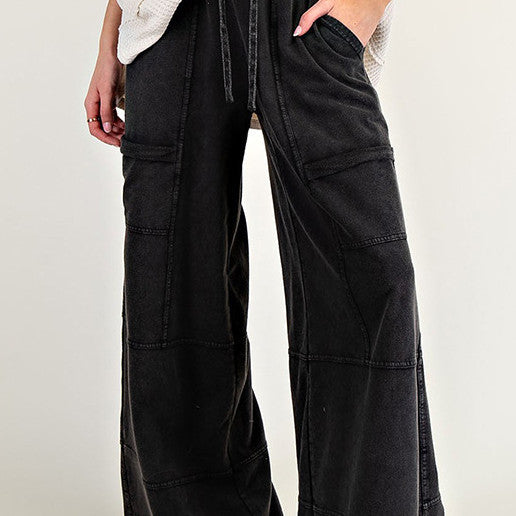 Pure Color Washed Multi-pocket Slacks