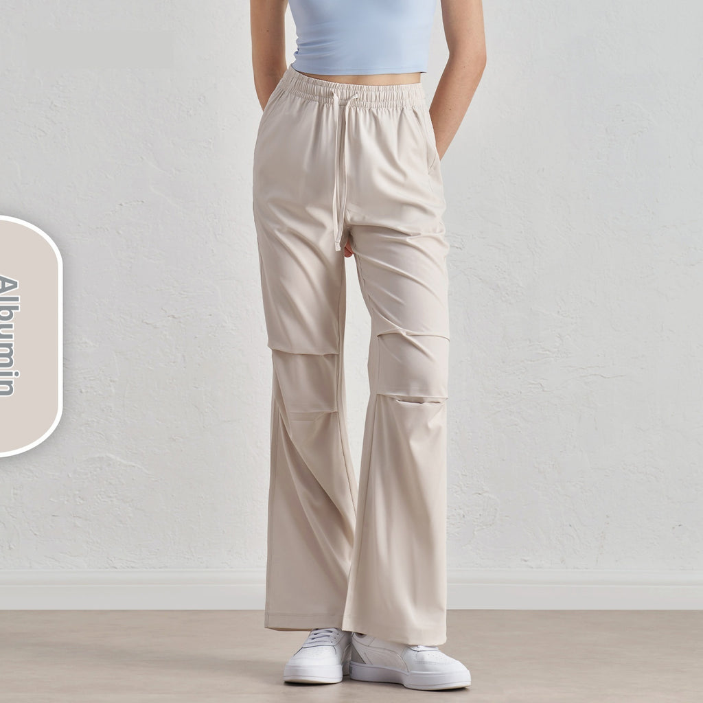 Women's Wide-leg Small Overalls Cool Rustling Pleated Drawstring Paratrooper Pants