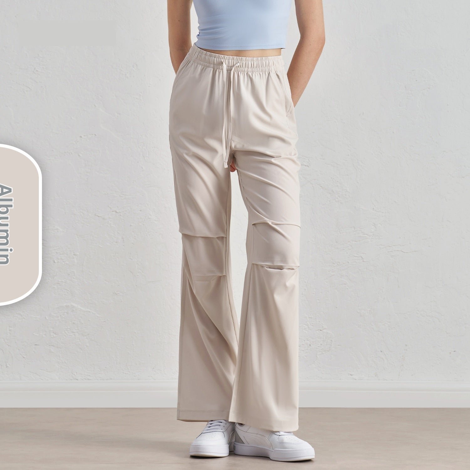 Women's Wide-leg Small Overalls Cool Rustling Pleated Drawstring Paratrooper Pants