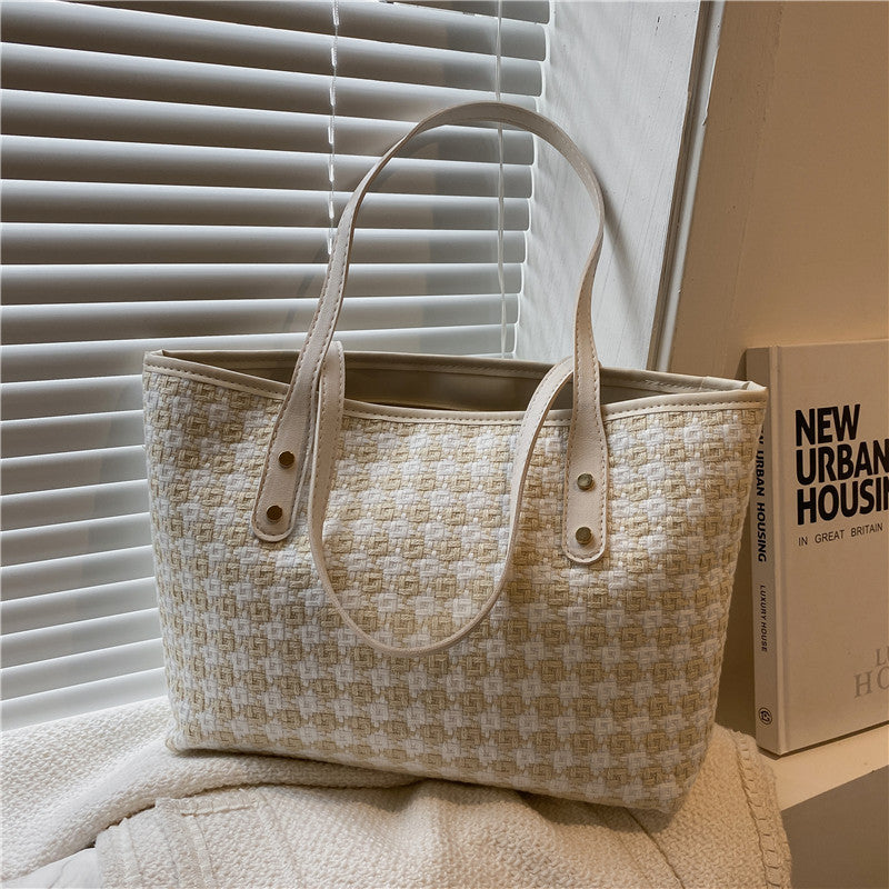 Stylish Plaid Shoulder Tote With Large Capacity