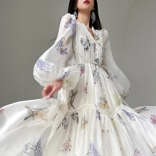 Women's Large Swing Skirt Printed Dress