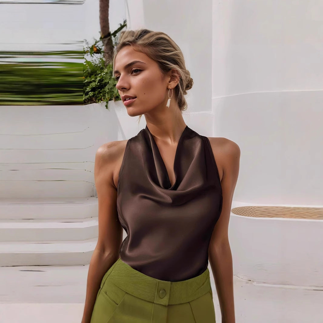 Silk Satin Elegant Halterneck Tank Top