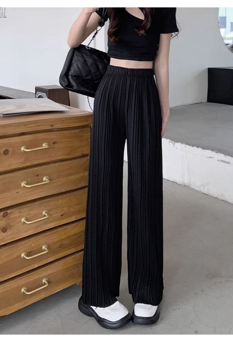 High-waisted Draping Lightweight Pleated Casual Pants