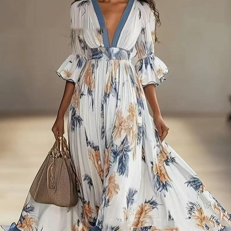 Printed Dress With A Flared Hem