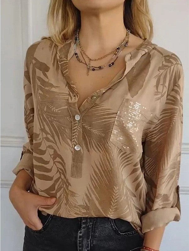 Summer New European And American Women's Fashion High-end Temperament Elegant Printed Shirt Top