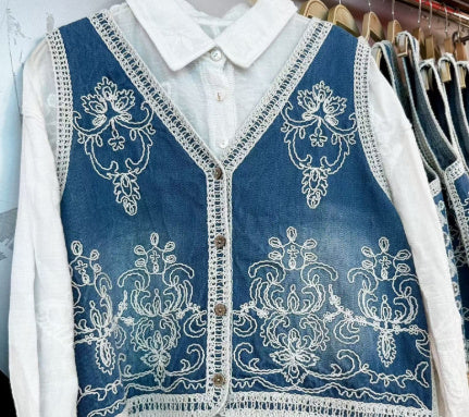 Heavy Industry Crochet Embroidery Denim Waistcoat Vest