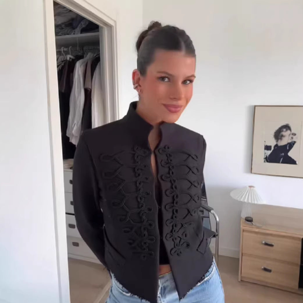 Womens Retro Stand Collar Button-Placket Short New Chinese-Style Jacket