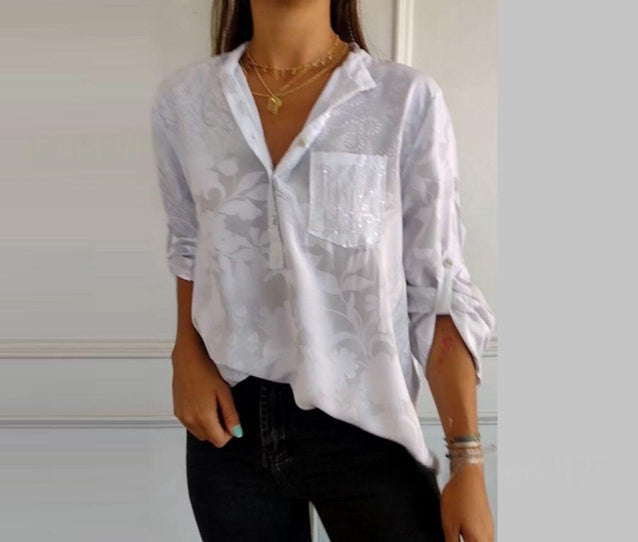 Summer New European And American Women's Fashion High-end Temperament Elegant Printed Shirt Top