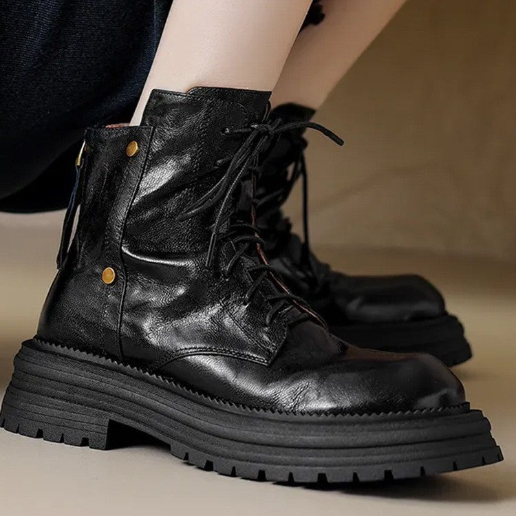 Chunky-Soled Lace-Up Ankle Boots