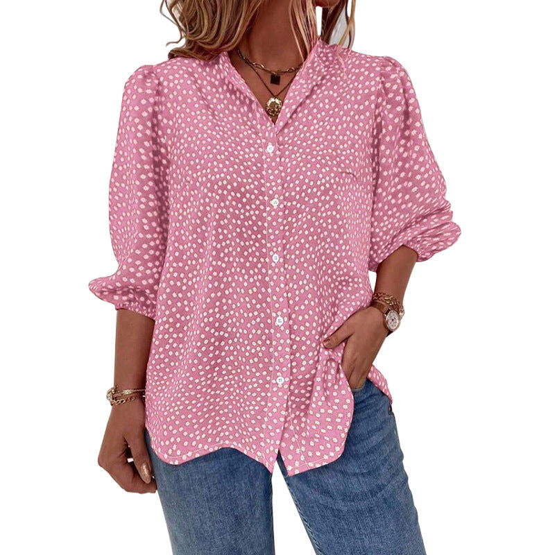 Half Sleeve Shirt Cardigan With Dots Shirt Loose