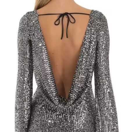 Women's Square Neck Long Sleeve Waist-cinching Dress