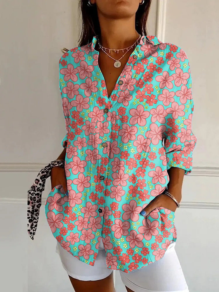New Women's Long Sleeved Shirt For Summer Fashion, 3D Printed Shirt With Floral Pattern