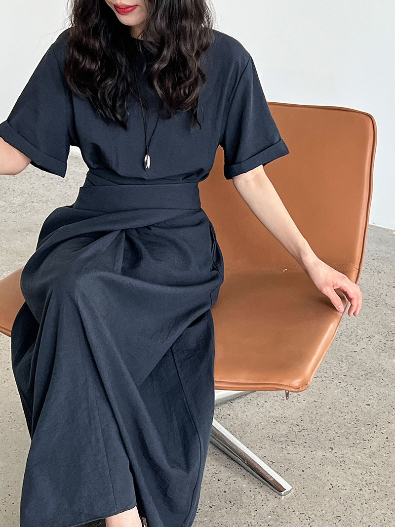Special-interest Design Cross Strap Short Sleeve Dress