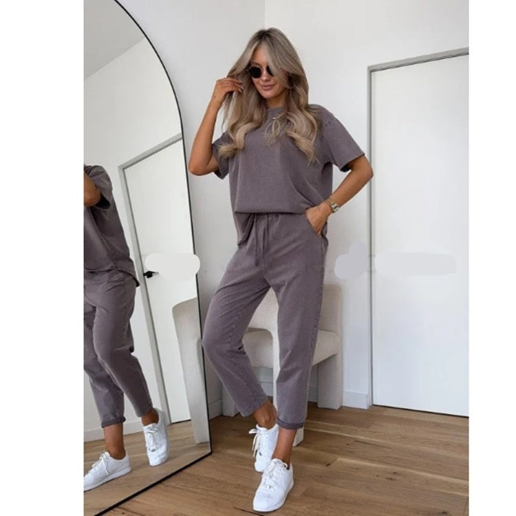 Solid-color Casual Sweatshirt Set