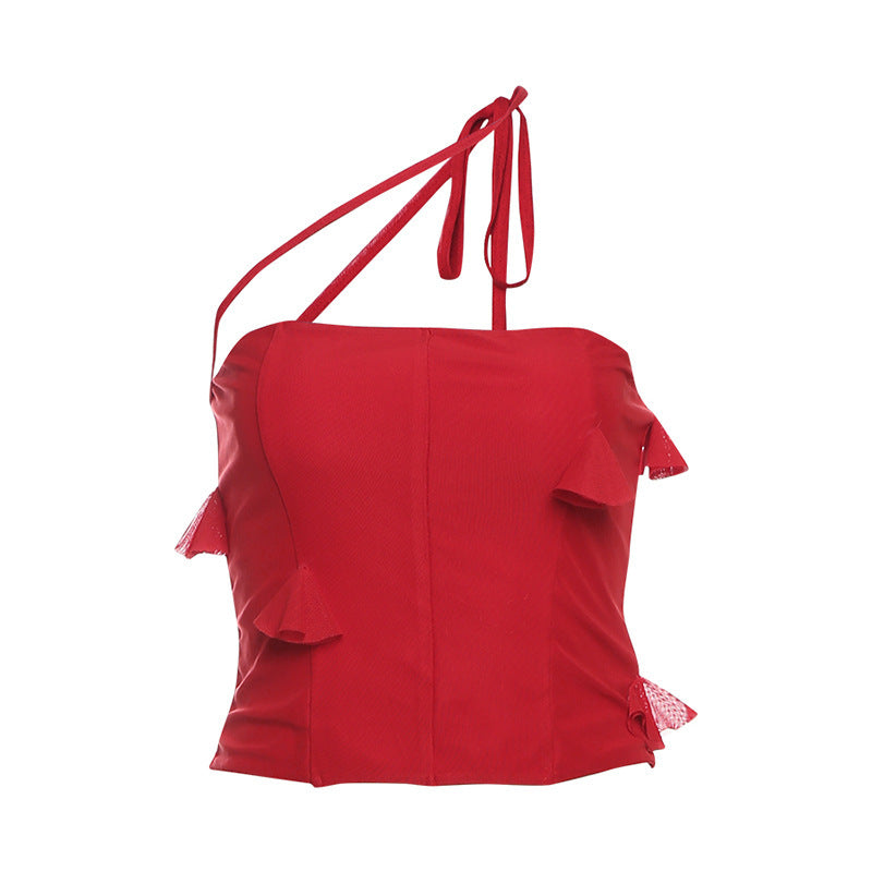 Women's Solid Color Slim-fitting Suspenders Vest Fashion Low Waist Voile Skirt