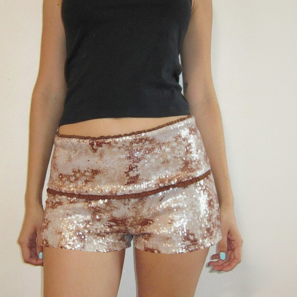 5 New Hot American Style Low Waist Lace Stitching Sequin Shorts