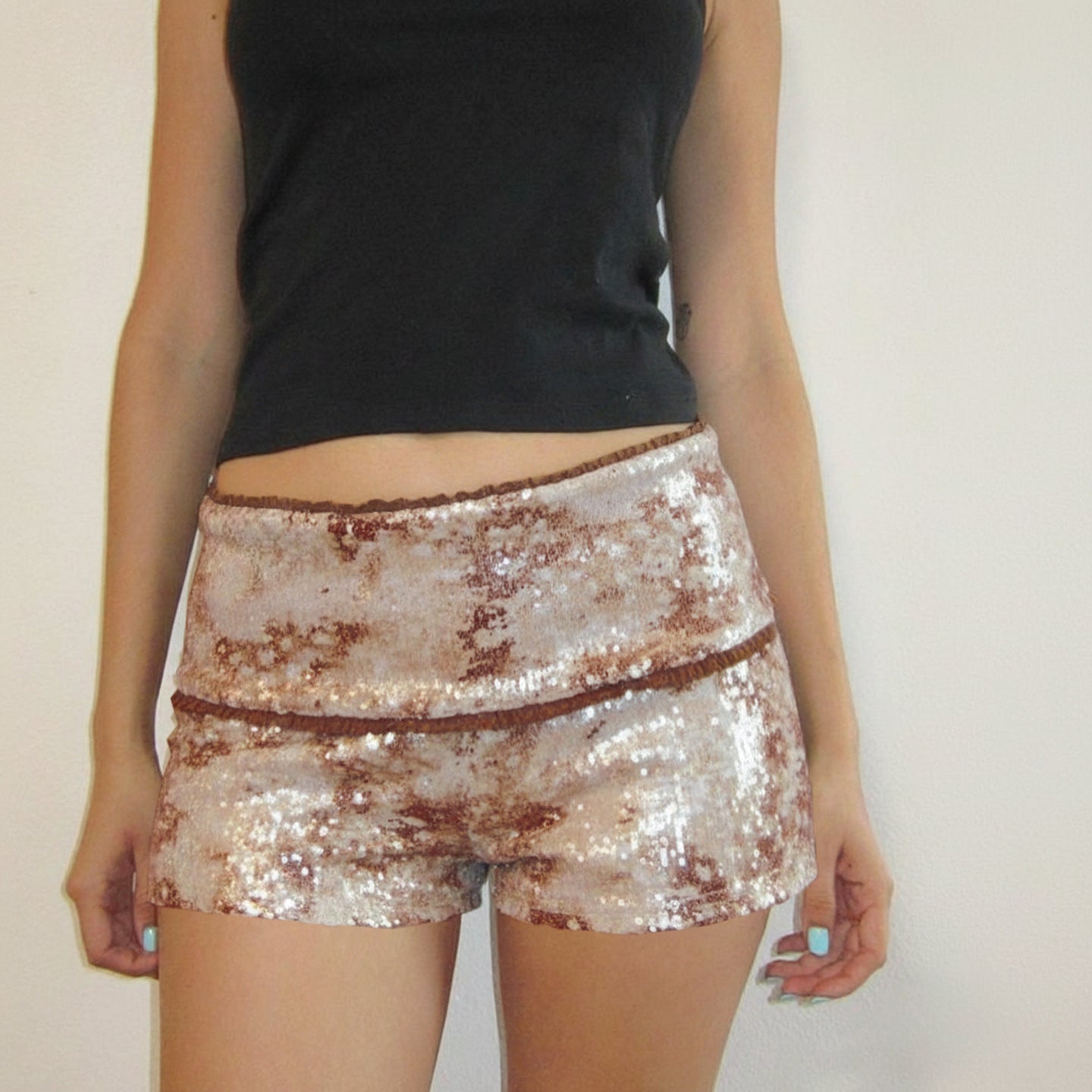 5 New Hot American Style Low Waist Lace Stitching Sequin Shorts