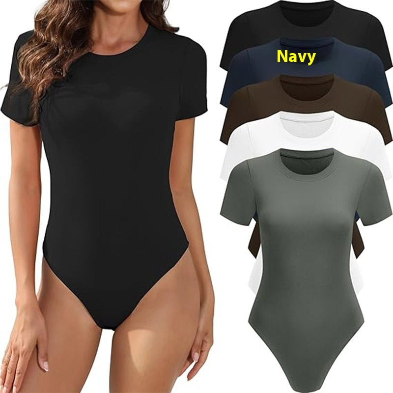 Crew Neck Casual Stretch Basic One-piece T-shirt