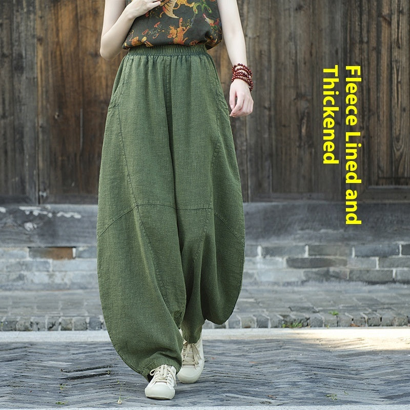 Artistic Retro Cotton And Linen Women's Distressed Loose Casual Pants