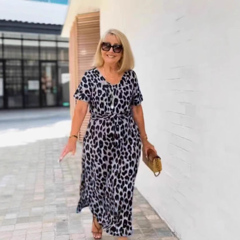 Women's Short Sleeve V-neck Leopard Print Printed Dress
