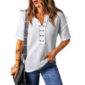 Loose Casual Textured V-neck Short-sleeve Shirt