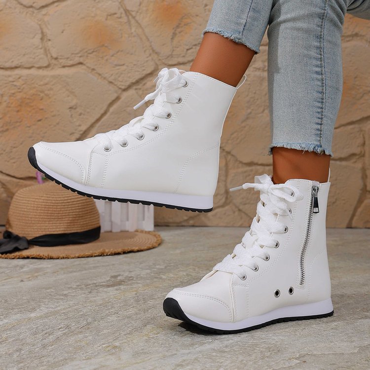 Womens Stylish Side-zip Flat Ankle Boots