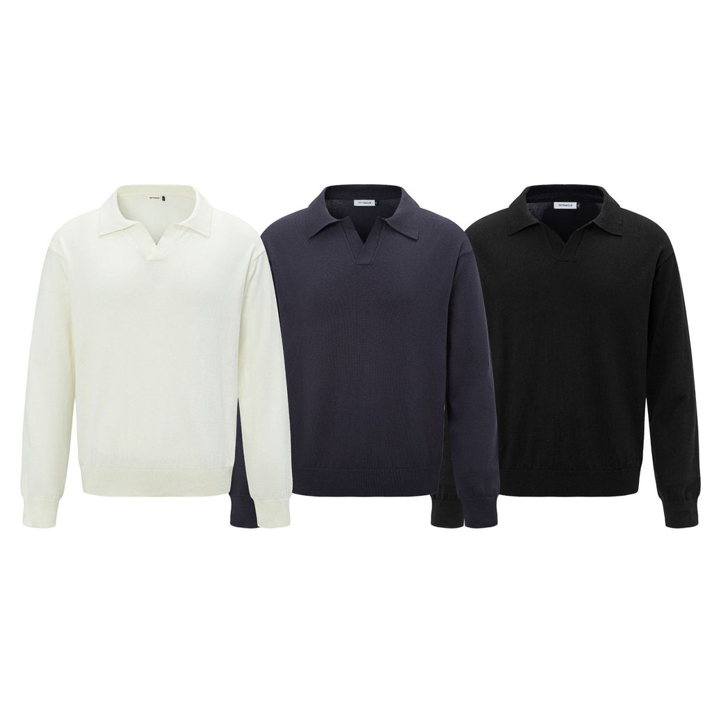 Autumn And Winter Men And Women Wear Boutique Lapel Long Sleeve Half Open Polo Shirt