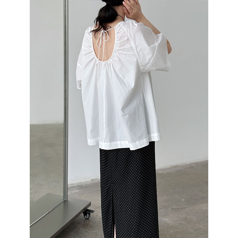 Korean Style Back Strap Backless Youthful Undershirt Pleated Round Neck