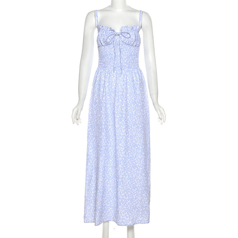 European And American Strap Backless Slim Fit Printed Loose Dress