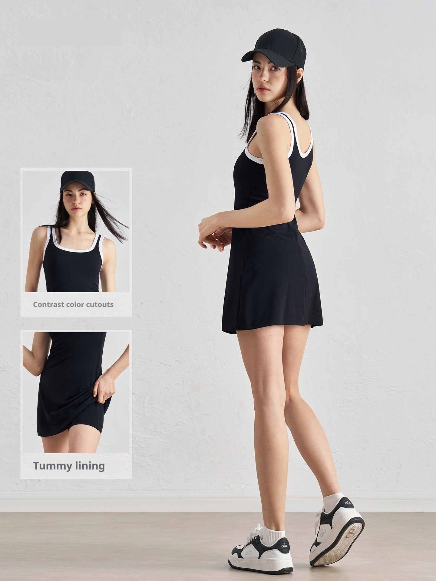 Double-shoulder Strap Color Contrast Patchwork Advanced Sense Dress