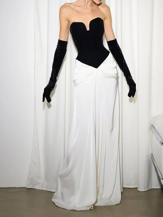 Black & White Strapless Corset Bodice Dress