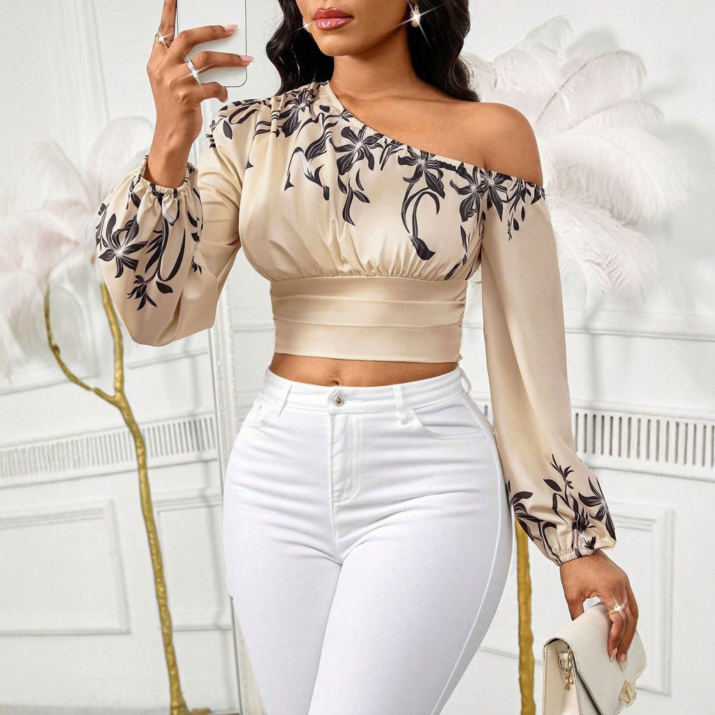 Womens Printed Off-the-Shoulder Top