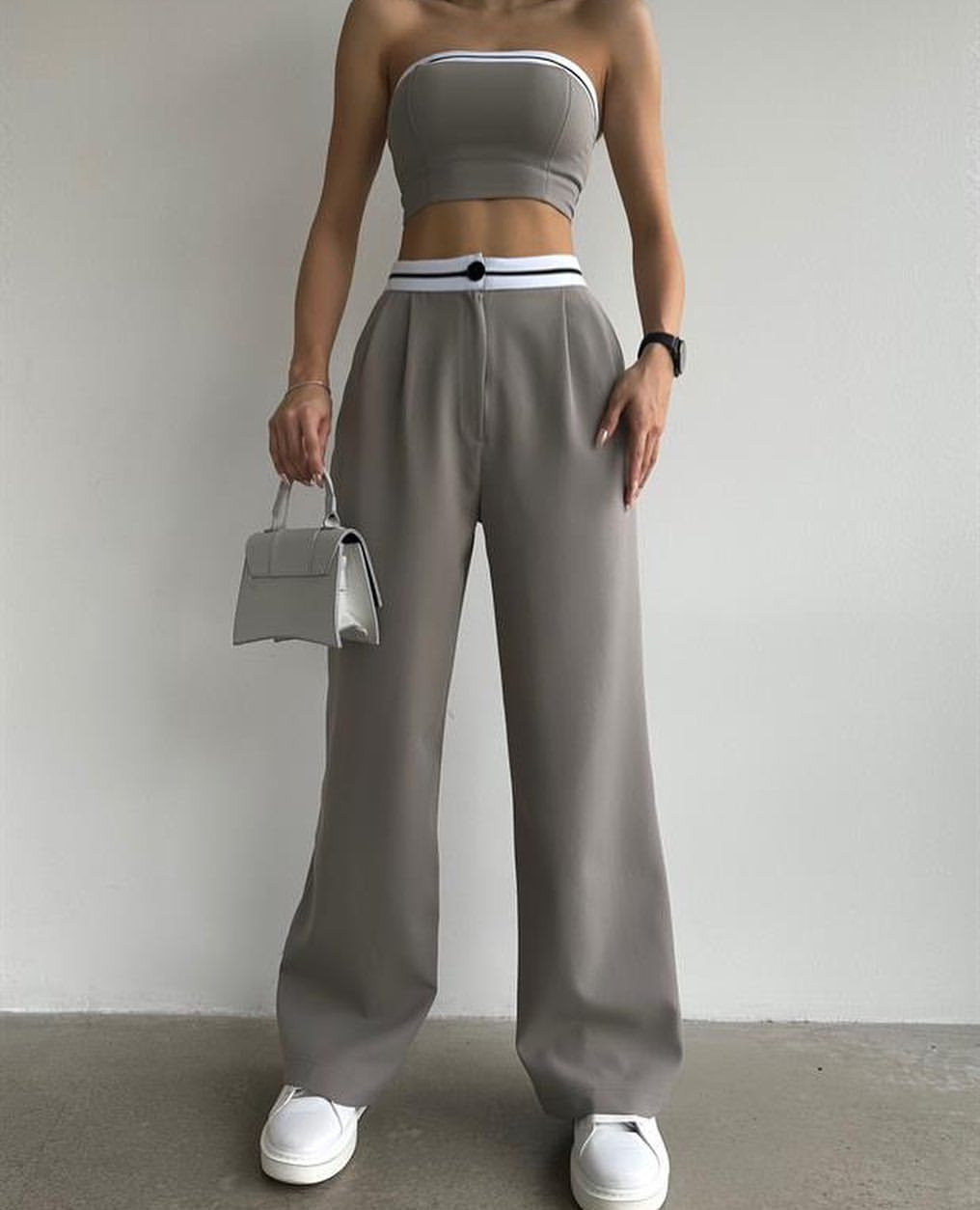 Women's Sports Vest Tube Top High Waist Wide Leg Pants Casual Suit