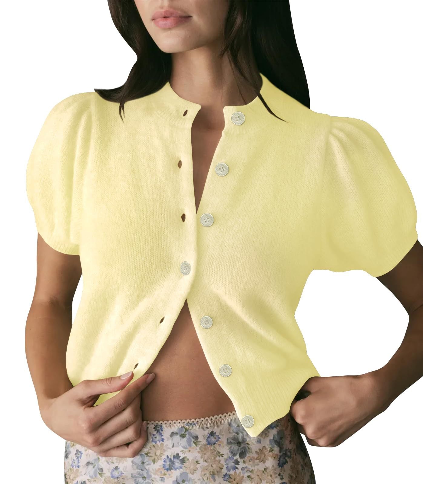 Women's Bubble Short Sleeved Cardigan Sweater