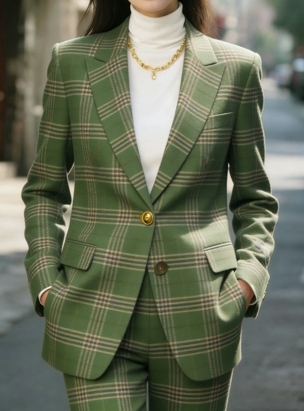 Plaid Lapel Slim-fit Long-sleeved Suit Jacket