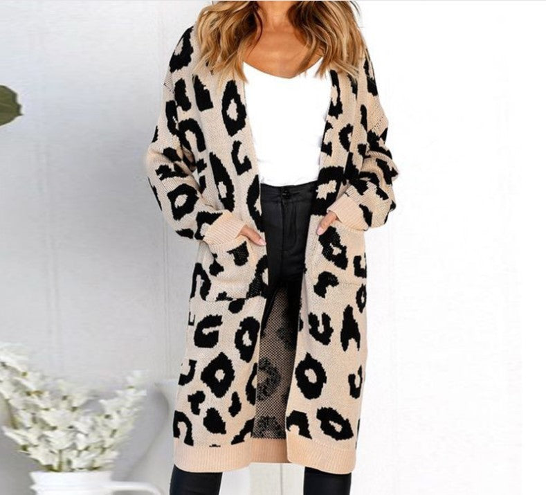 Color Leopard Print Polka Dot Loose Sweater Coat