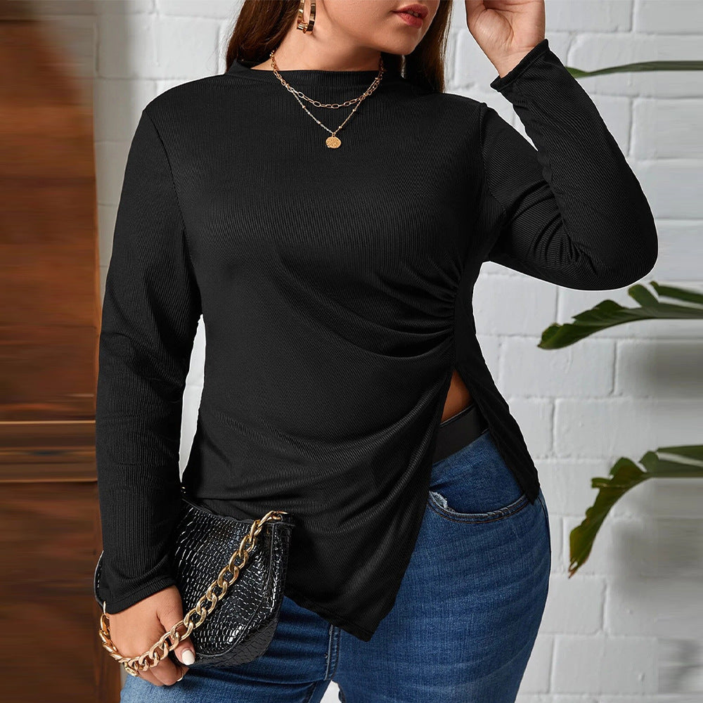 Women's Round-neck Slim-fit Asymmetric Knit Long-sleeve Versatile Top
