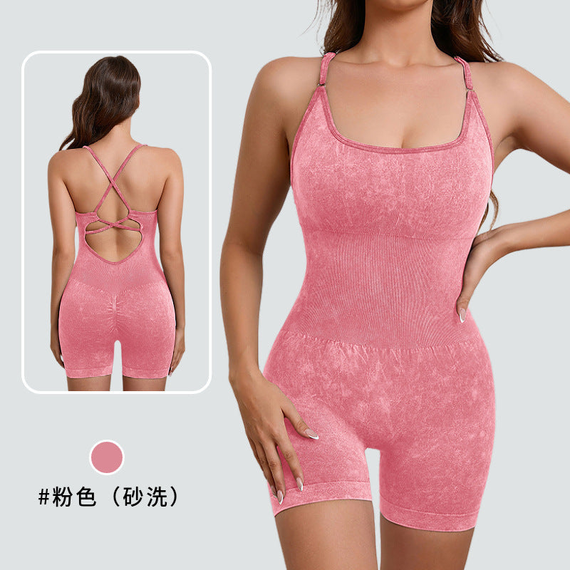 Seamless Sports Jumpsuit With Cross Exposed Back, Quick Drying, Sexy Suspender, Fitness Outerwear, Yoga Suit