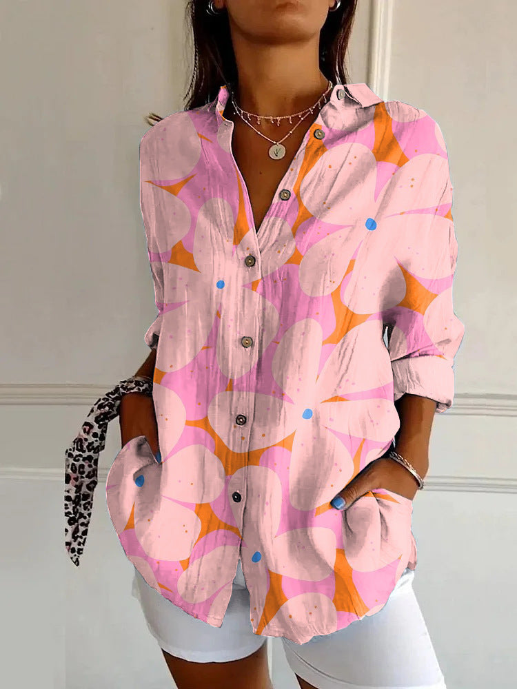 New Women's Long Sleeved Shirt For Summer Fashion, 3D Printed Shirt With Floral Pattern