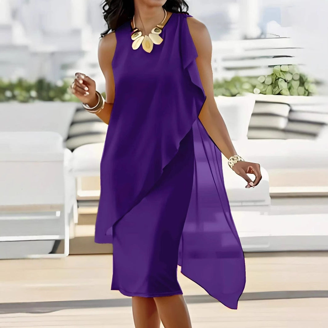 Elegant Irregular Chiffon Sleeveless Dress
