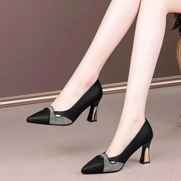 Womens Elegant Pointed-toe Chunky-heel High Heels