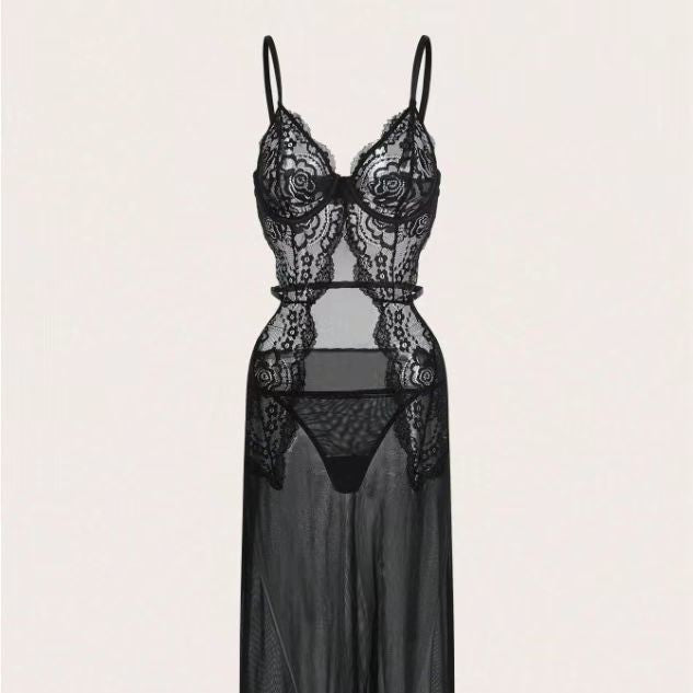 Mesh Lace Embroidered Bikini See-through Jumpsuit