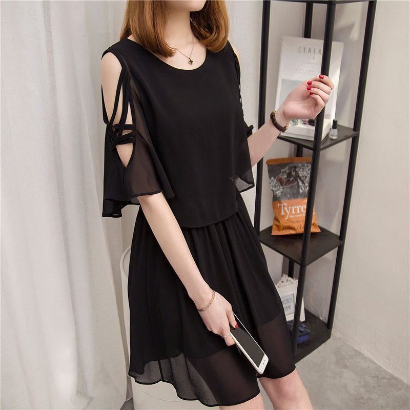A- Line Skirt Plump Girls Fake Two-piece Off-shoulder Dress