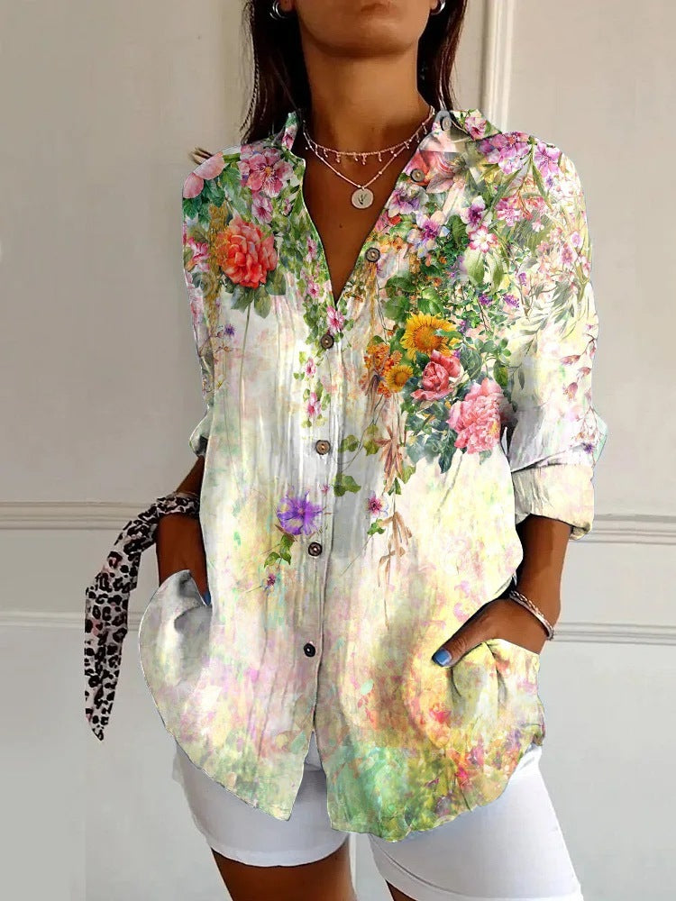 New Women's Long Sleeved Shirt For Summer Fashion, 3D Printed Shirt With Floral Pattern