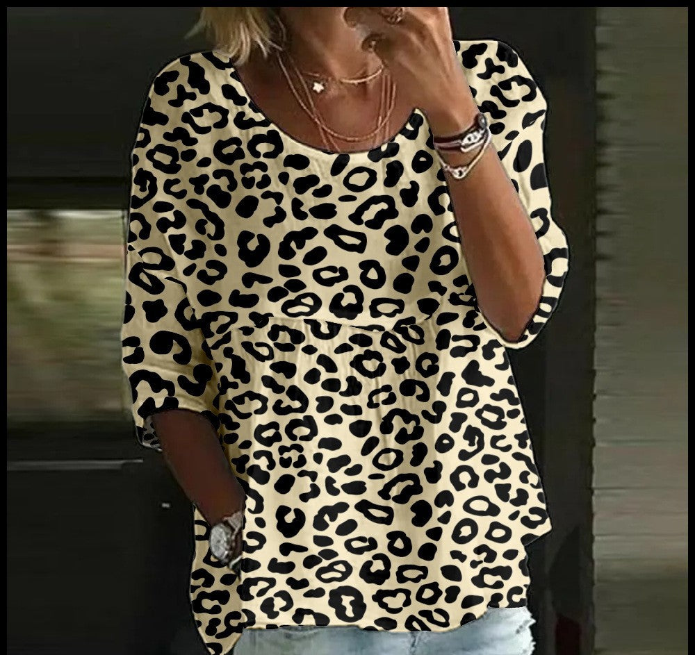 Women's T-shirt Casual Spider Bat Digital Print Mid Sleeve Pleated Round Neck Top